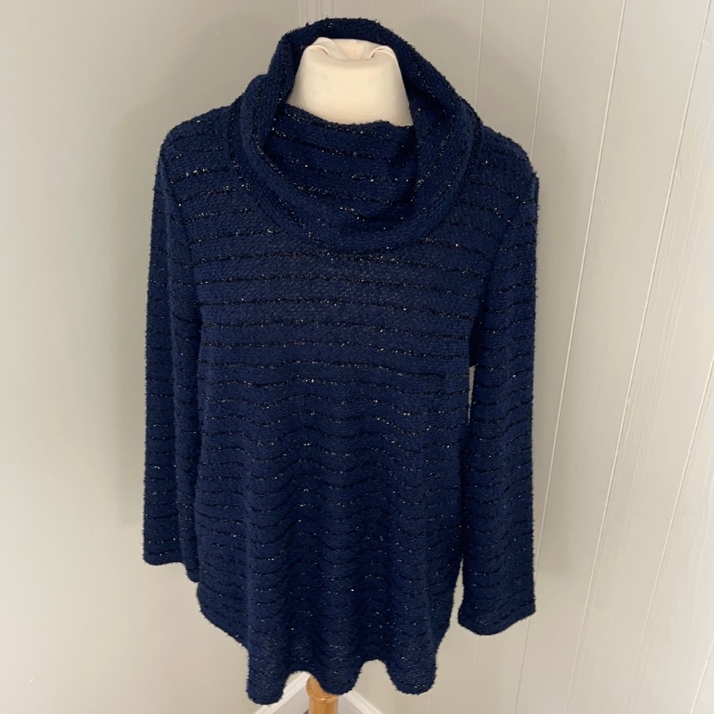 Chico’s Blue & Black Metallic Stripped Sweater